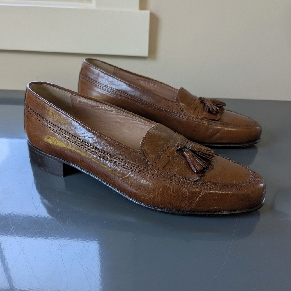 Vintage Bally Brown Leather Tassel Loafers Size 42.5